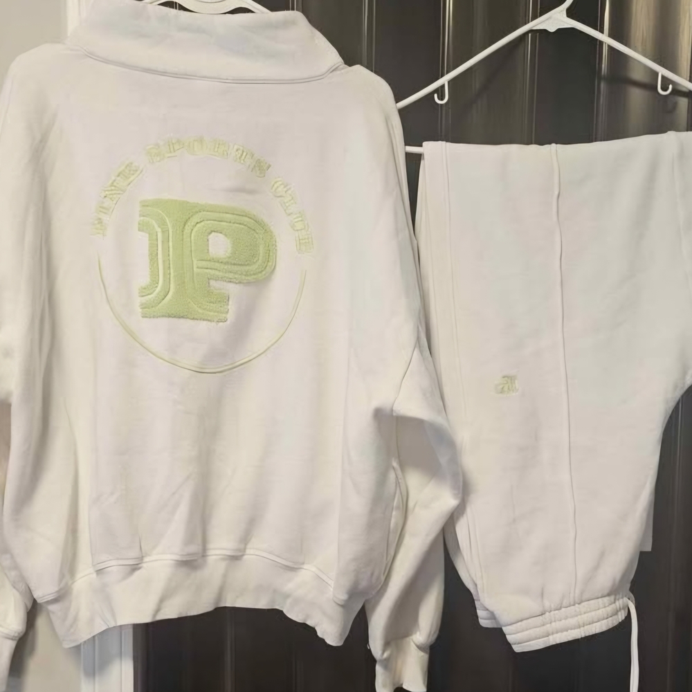 PINK Victoria's Secret White Tracksuit with Green Logo